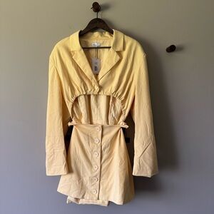 DANIELLE BERNSTEIN BY WEWOREWHAT CUT OUT MINI BLAZER DRESS YELLOW SIZE XL
